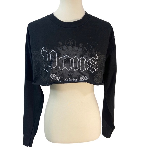 Vans Tops - Vans print crop long sleeve t shirt black women’s large tee cropped